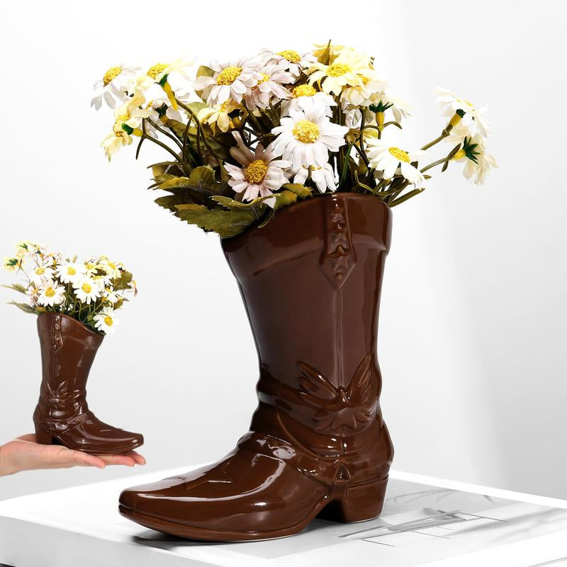 Boot Vase for Book Shelf Ceramic Cowboy Decoration Arrangements Nice Western Country Accent Vase Unique Boot Planter for Modern Aesthetic Room Wedding Decor