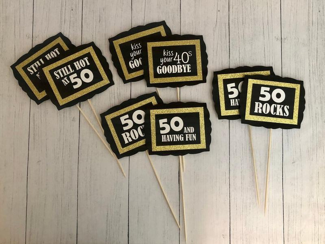 50Th Birthday Party Decorations, Party Table Centerpieces, 50Th Birthday Floral Picks