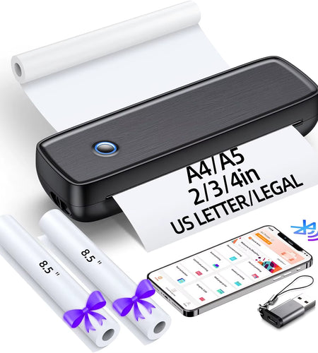 Portable Wireless Bluetooth Thermal Inkless Printer - Support US Letter &Legal, Thermal Paper, Compatible with Ios, Android&Lapt