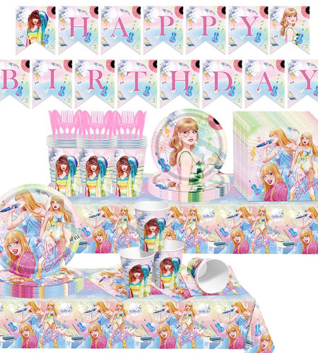 171 Count Disposable Tableware Birthday Party Supplies Singer Paper Plates Napkins Cups Plastic Tablecloths Music Singer Tableware Set Birthday Party Decorations Serves 24 Guests