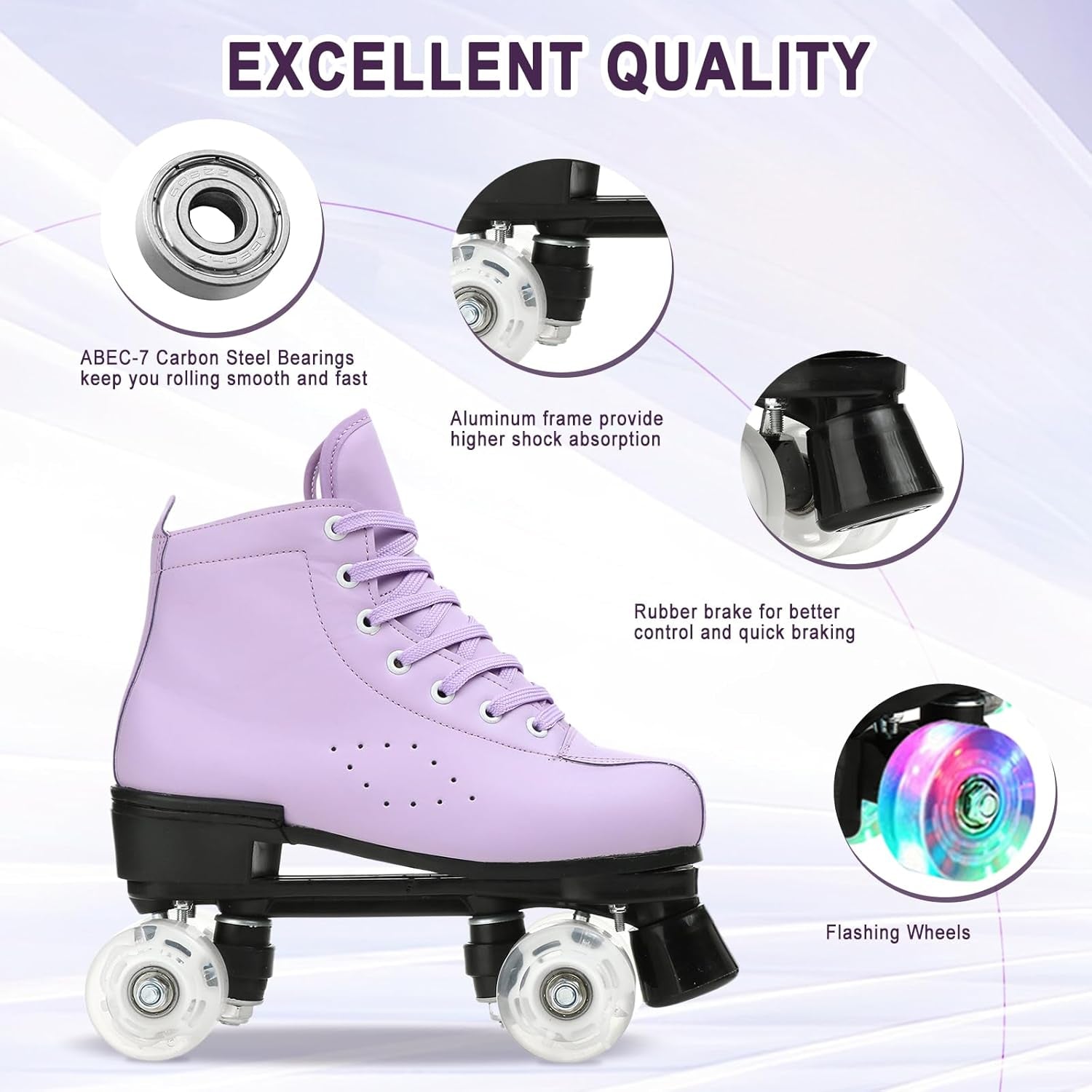 Roller Skates for Women and Men Cowhide High-Top Shoes Classic Double-Row Roller Skate Four-Wheel Roller Skates for Men Girls Unisex