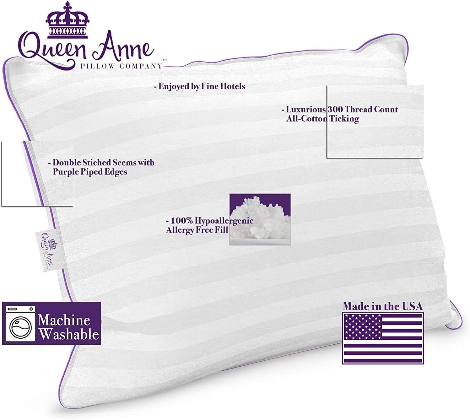 Luxury Hotel Pillows - Two Pack (2) - Majesty down - Synthetic down Alternative - Allergy Free Hypoallergenic Bed Pillows - Made in USA (Queen Soft)