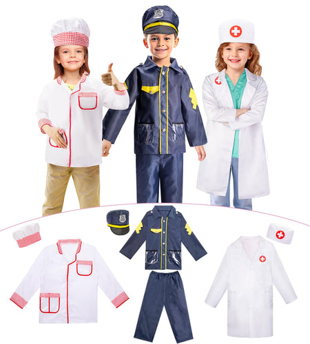 LOYO Kids Role Play Dress Up Clothes for 3-8 Years Old Play 3 Sets Policeman/Chef/Doctor Costume for Kids And Toddlers Boys and Girls Halloween Costumes