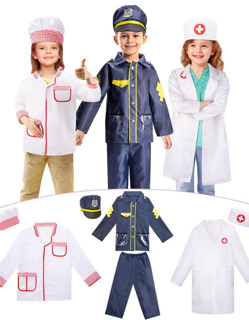 Load image into Gallery viewer, LOYO Kids Role Play Dress Up Clothes for 3-8 Years Old Play 3 Sets Policeman/Chef/Doctor Costume for Kids And Toddlers Boys and Girls Halloween Costumes
