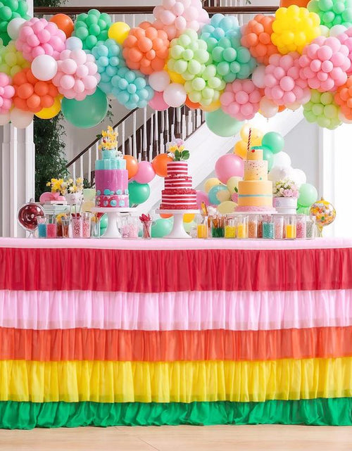 Load image into Gallery viewer, Pastel Rainbow Table Skirt Ruffle Party Tablecloth for Rectangle Table 6Ft Birthday Party Baby Shower

