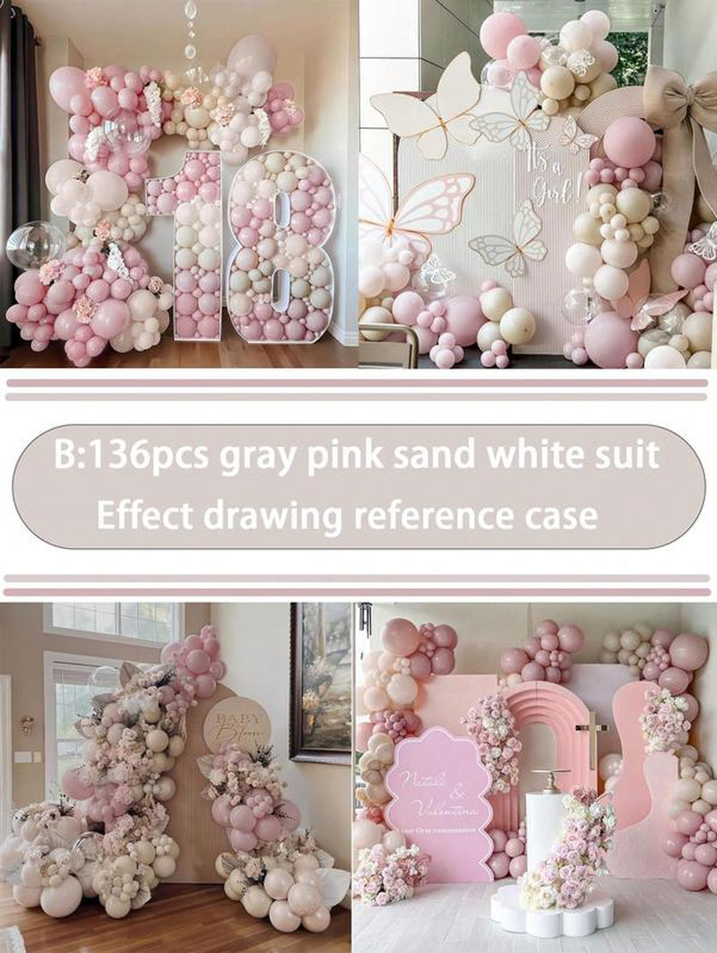 136PCS Gender Reveal Balloon Arch Kit - Dusty Pink & Fog Blue Balloons, White Sand Balloons, Boho Wedding Decor, Bridal Bear Theme