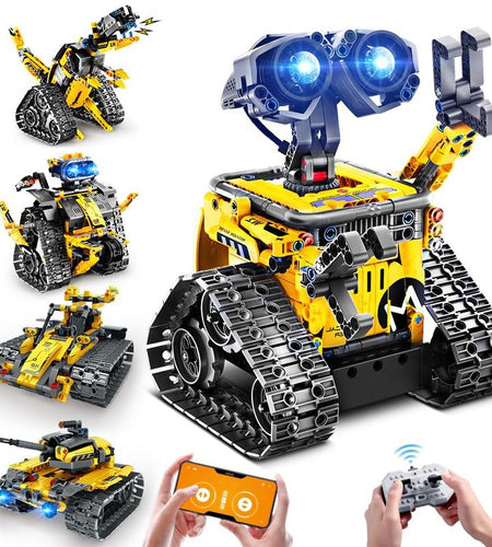 Robot Toys for Kids, 520 PCS App & Remote Control Robotics Kit, 5-In-1 RC Wall Robot, Engineer Robot & Dinosaur Building Toy, Gift for Boys & Girls 6+