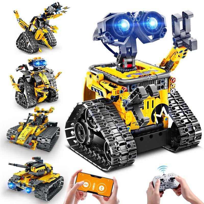 Robot Toys for Kids, 520 PCS App & Remote Control Robotics Kit, 5-In-1 RC Wall Robot, Engineer Robot & Dinosaur Building Toy, Gift for Boys & Girls 6+