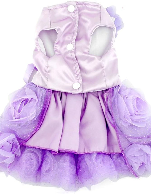 Load image into Gallery viewer, Pet Small Dog Puppy Cat Clothes Coat Wedding Costume Satin Rose Formal Dress Tutu Purple Violet L
