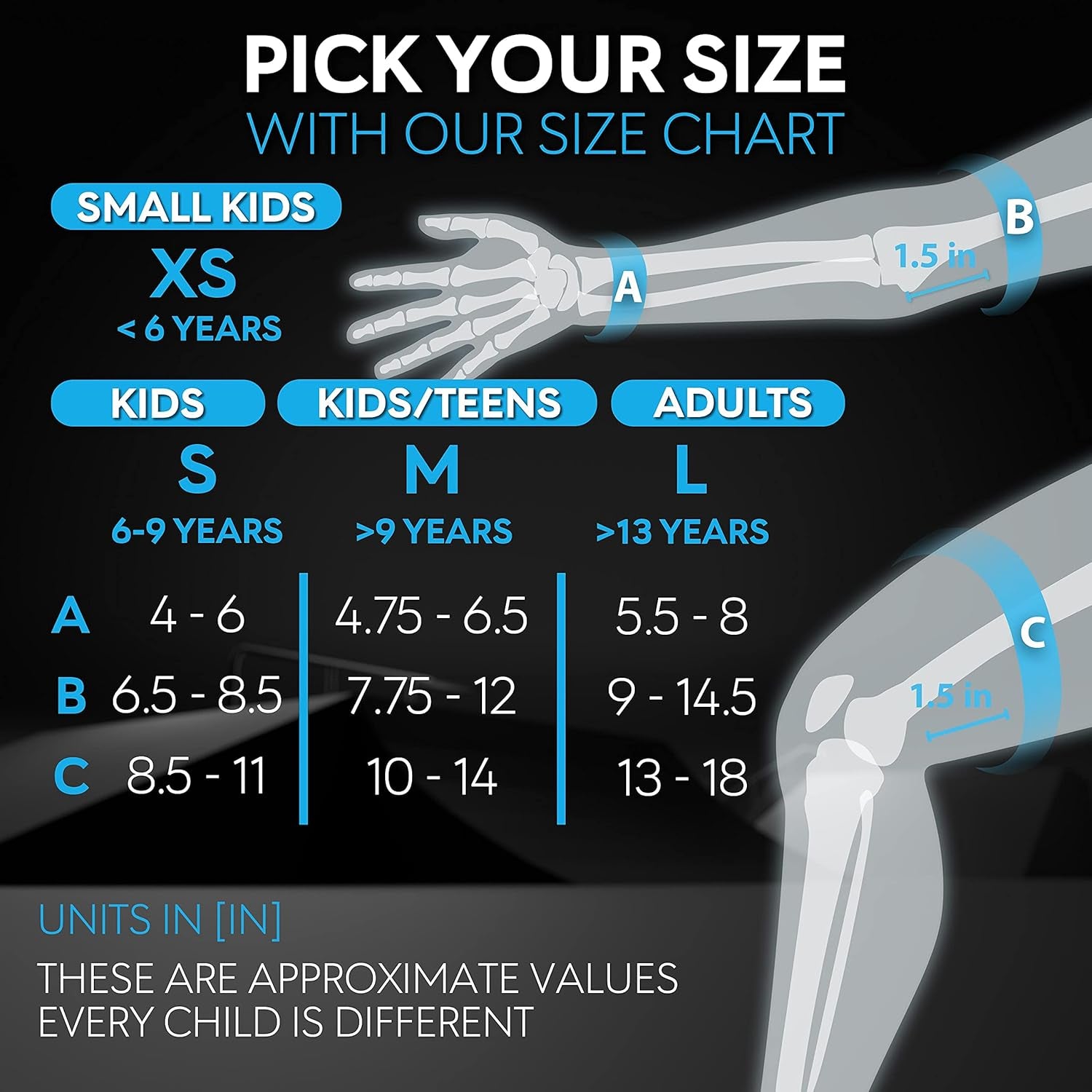 Knee Pads for Kids - Knee and Elbow Pads Set - PROTECT-1 - Size S Blue - Wrist Guards Skating Protective Gear, Skateboard, Roller Skate, Ice Skates for Kids