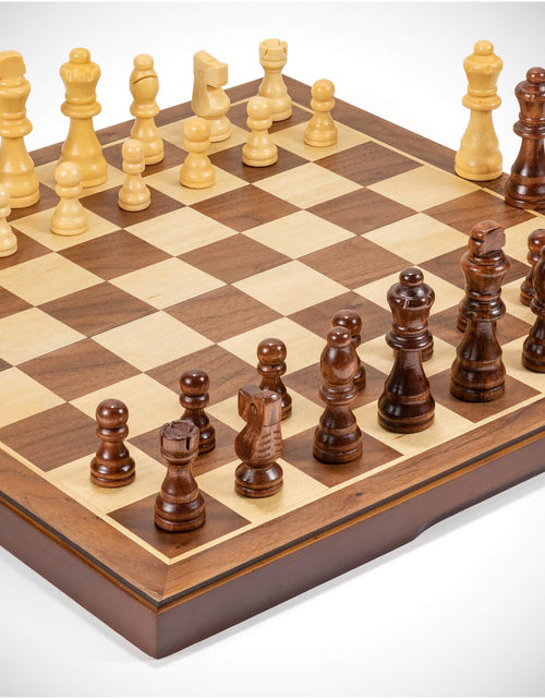 Load image into Gallery viewer, Chess Set Board Games for Adults: Handmade Walnut Wooden 15" 2 Extra Queens Folding Portable Travel Gift idea Pieces Storage Bags Instructions
