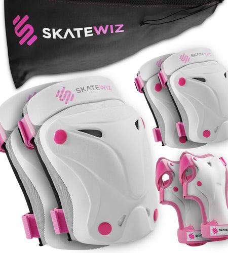 Knee Pads for Kids - Knee and Elbow Pads Set - PROTECT-1 - Size S Pink White - Wrist Guards Skating Protective Gear, Skateboard, Roller Skate, Ice Skates for Kids