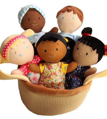 Snuggle Stuffs Basket of Buddies 8" Plush Diversity Dolls | Toddler Dolls | Preschool Dolls | Multicultural Dolls | Set of 5