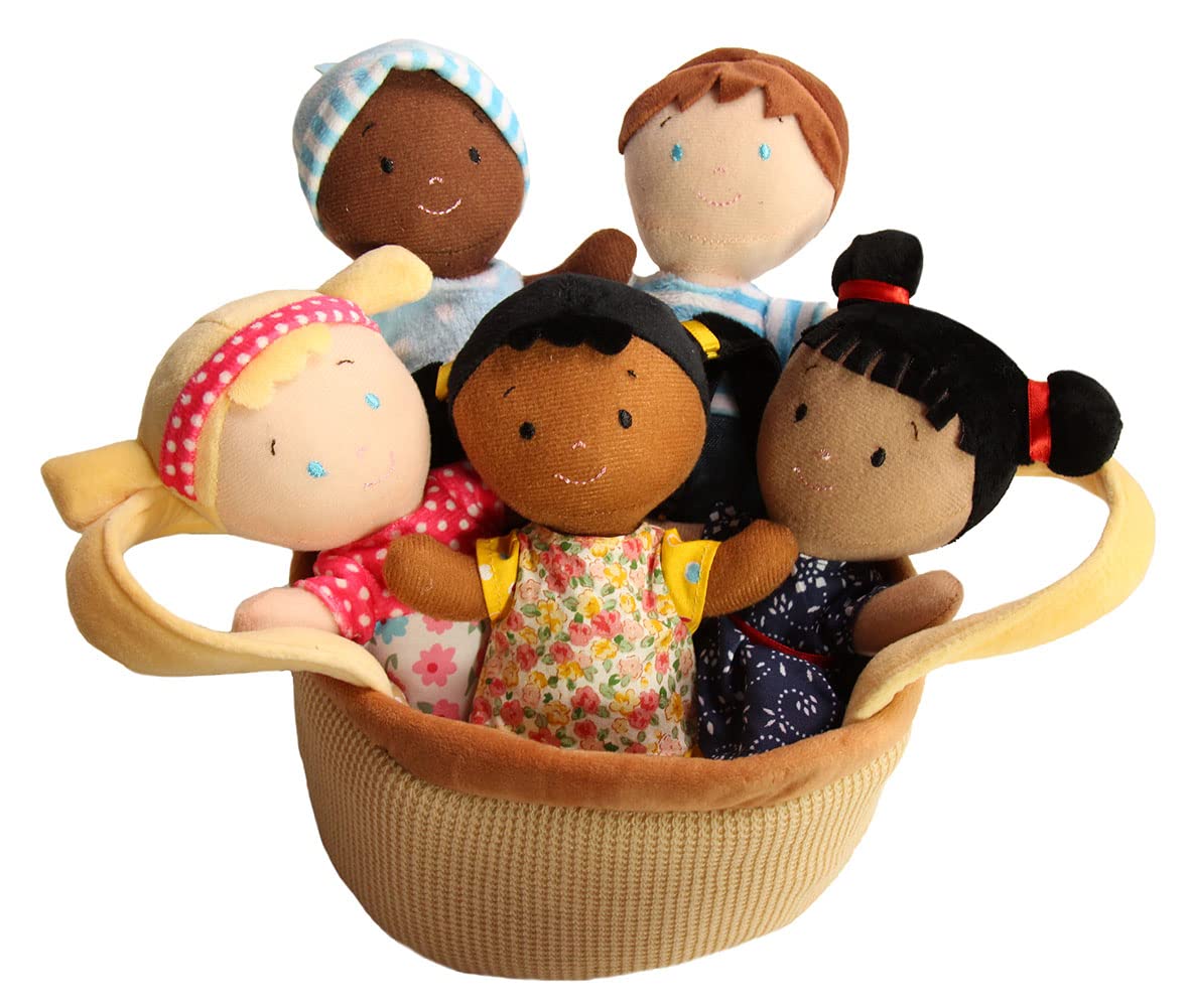 Snuggle Stuffs Basket of Buddies 8" Plush Diversity Dolls | Toddler Dolls | Preschool Dolls | Multicultural Dolls | Set of 5