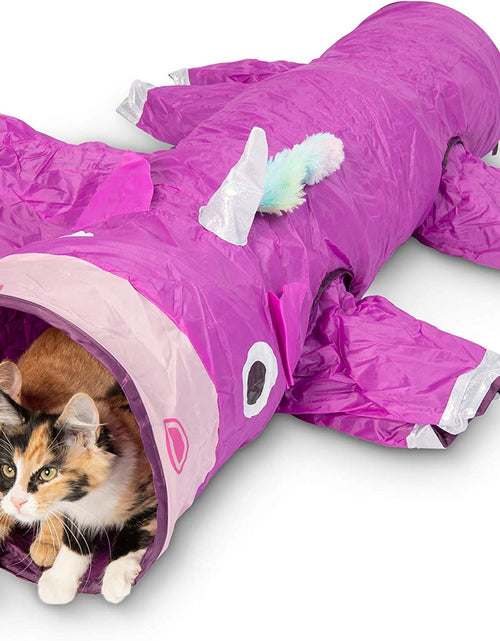 Load image into Gallery viewer, Magic Mewnicorn Multi Cat Tunnel Boredom Relief Toys with Crinkle Feather String for Dogs, Cats, Rabbits, Kittens and Guinea Pigs for Hiding Hunting and Resting
