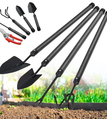 Garden Tools Set with Extension Handles, Heavy-Duty Steel Thick Gardening Hand Tools,5 Pieces