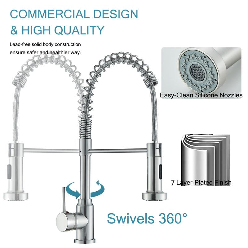 Senlesen Kitchen Faucets, Brushed Nickel Commercial Kitchen Faucet with Pull down Sprayer, Stainless Steel Kitchen Sink Faucets for 1 Hole, Single Handle Faucet for Sink Farmhouse Rv
