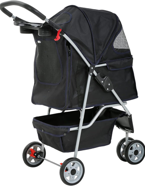 Load image into Gallery viewer, 3-Wheel Pet Stroller, Lightweight Foldable Dog Stroller for Small Medium Dogs &amp; Cats, Breathable Mesh &amp; Weather Cover with Storage Basket, for Daily Walk Outdoor Travel (Black)
