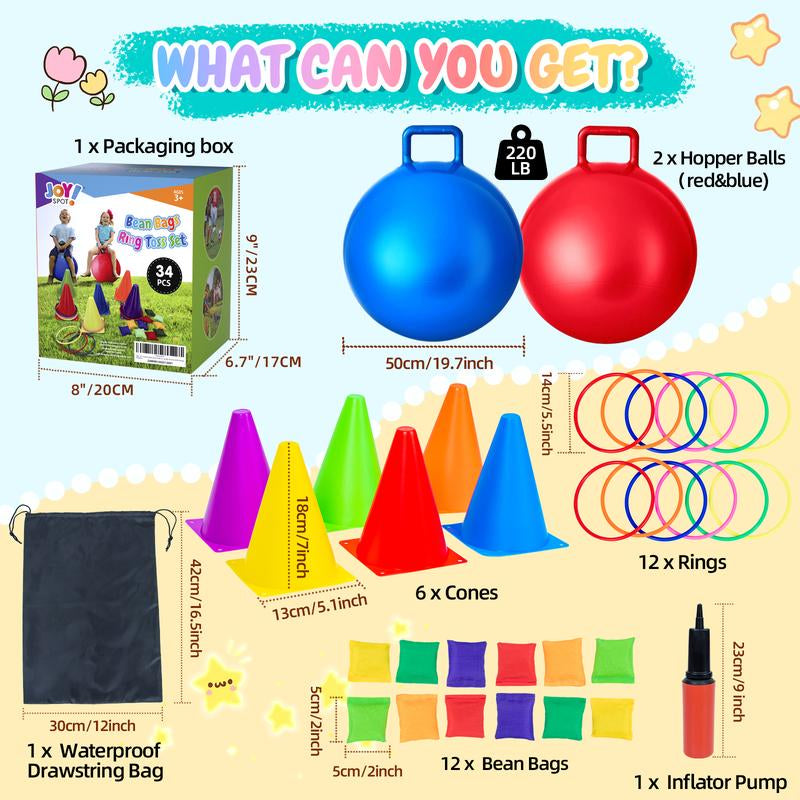 Joyspot 4 in 1 Carnival Outdoor Games Combo Set for Kids, Soft Plastic Cones Bean Bags Ring Toss Game,Gift for Kids