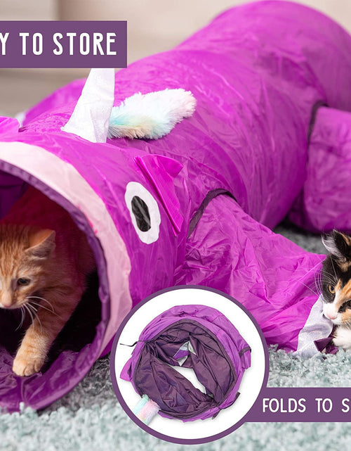 Load image into Gallery viewer, Magic Mewnicorn Multi Cat Tunnel Boredom Relief Toys with Crinkle Feather String for Dogs, Cats, Rabbits, Kittens and Guinea Pigs for Hiding Hunting and Resting

