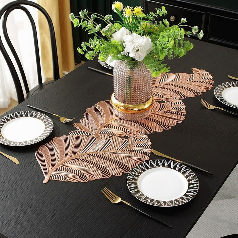 Hollow Table Runner, 1 Count Non-Slip Plants Design Leaf Placemat for Home Party Kitchen Dining Room, Wedding Decor