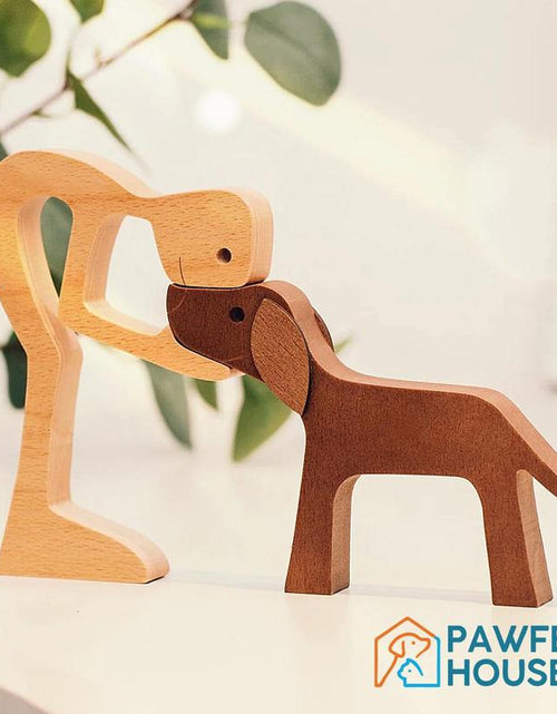 Load image into Gallery viewer, Pawfect House Man with Dog Wooden Pet Carvings, Handcrafted Wood Sculpture, Thoughtful Gift for Pet Owners, Memorial Dog Lover Decor
