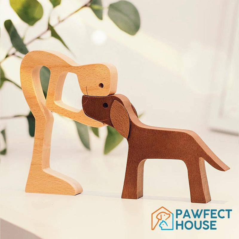 Pawfect House Man with Dog Wooden Pet Carvings, Handcrafted Wood Sculpture, Thoughtful Gift for Pet Owners, Memorial Dog Lover Decor