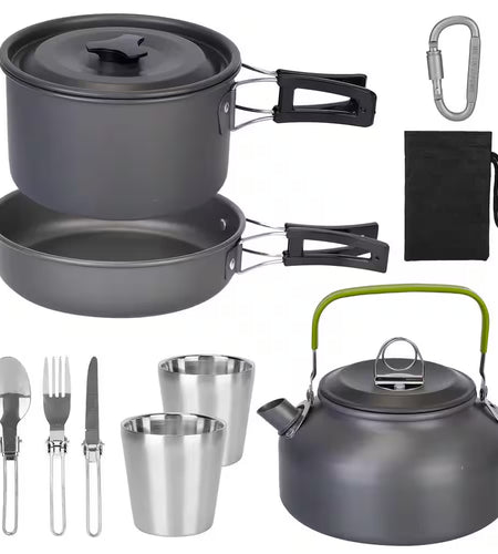 12Pcs Camping Cookware Set Camping Stove Aluminum Pot Pans Kit