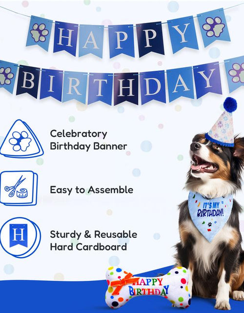 Load image into Gallery viewer, Pacific Pups - Dog Birthday Party Set - Dog Birthday Hat, Birthday Dog Bandanna, Squeaky Dog Toy, Birthday Banner for Pet Birthday Party
