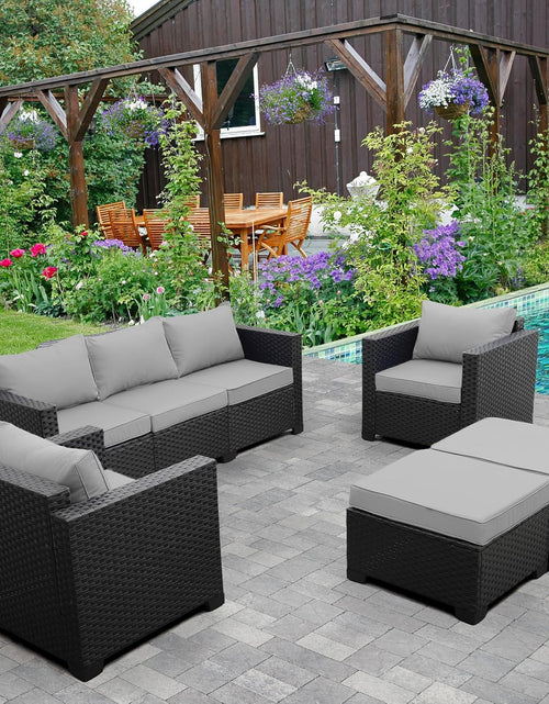 Load image into Gallery viewer, Outdoor Wicker Furniture Couch Set 5 Pieces Patio Furniture Sectional Sofa with Grey No-Slip Cushions and Waterproof Covers
