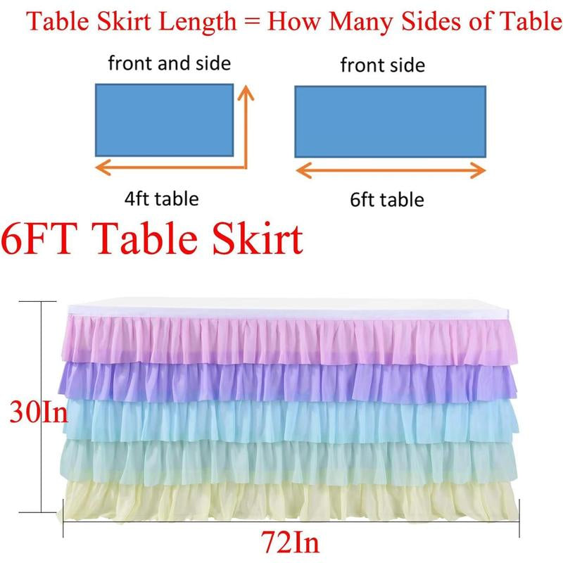 Pastel Rainbow Table Skirt Ruffle Party Tablecloth for Rectangle Table 6Ft Birthday Party Baby Shower