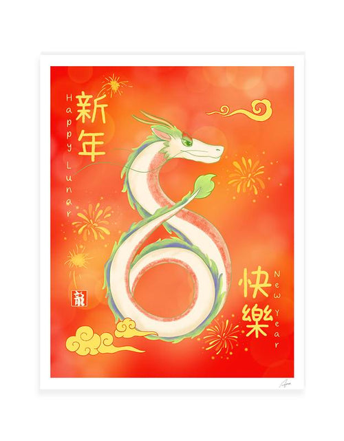 Load image into Gallery viewer, Lunar New Year Dragon Art Print, Chinese New Year Dragon Print, Year of the Dragon 8X10 Print Wall Decor

