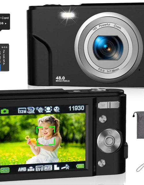 Load image into Gallery viewer, Auto Focus Digital Camera, 1 Count Full HD 1080P/48MP Mini Digital Cameras with 32G Memory Card, Compact Portable Camera, 16X Zoom Digital Camera Pictures For, Photo Camera, Shoot Cameras, Pocket Camera
