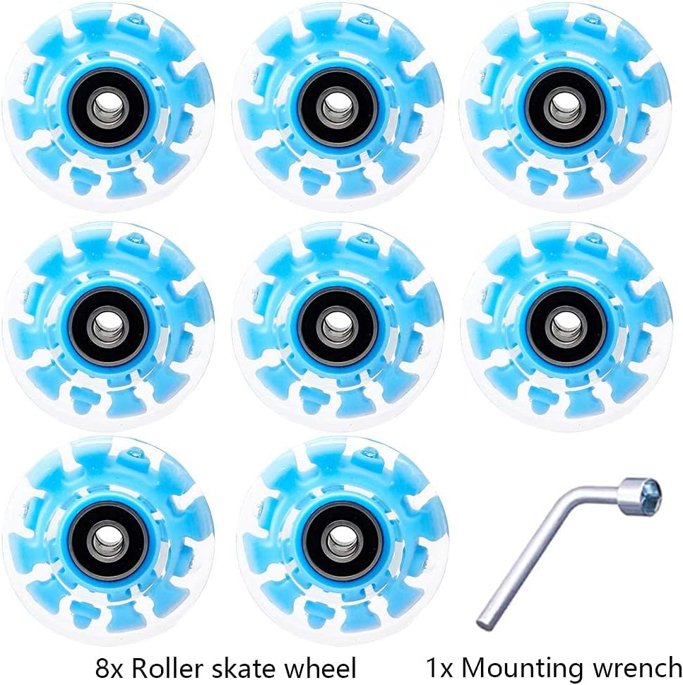 Light up Roller Skate Wheels 8 Pack, 78A Hardness LED Skateboard Wheels with Premium ABEC-9 Bearings, Illuminating Roller Skate Accessories for Outdoor Indoor Quad Skates