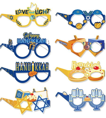 8Pcs Hanukkah Party Paper Glasses Props Interesting Holiday Glasses Frames Hanukkah Party DIY Photo Booth Props Glasses Decorate