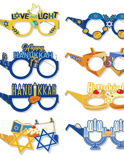 Load image into Gallery viewer, 8Pcs Hanukkah Party Paper Glasses Props Interesting Holiday Glasses Frames Hanukkah Party DIY Photo Booth Props Glasses Decorate
