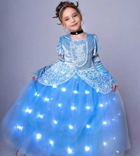 UPORPOR Light up Princess Dress for Girls Halloween Cosplay Costume Blue Princess Dress up Kids Outfit for Birthday Christmas Party