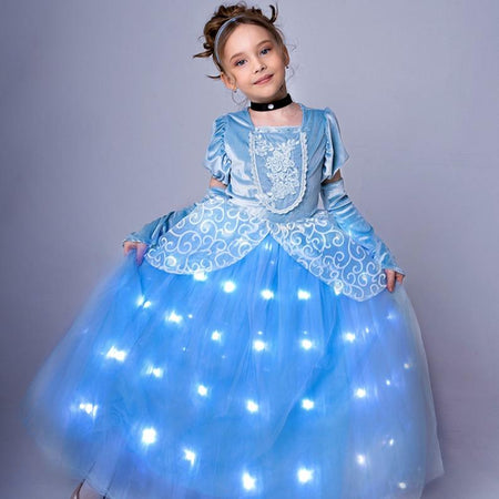 UPORPOR Light up Princess Dress for Girls Halloween Cosplay Costume Blue Princess Dress up Kids Outfit for Birthday Christmas Party