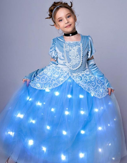 Load image into Gallery viewer, UPORPOR Light up Princess Dress for Girls Halloween Cosplay Costume Blue Princess Dress up Kids Outfit for Birthday Christmas Party
