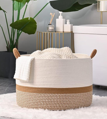 Large Cotton Rope Storage Basket | Durable Pet-Friendly Organizer with Handles | Woven Multi-Purpose Basket for Home & Pet Toys Laundry Room