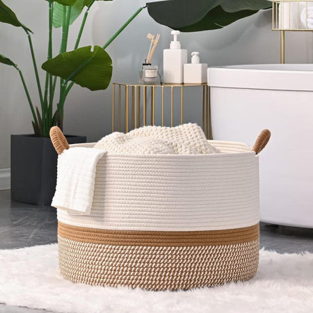 Large Cotton Rope Storage Basket | Durable Pet-Friendly Organizer with Handles | Woven Multi-Purpose Basket for Home & Pet Toys Laundry Room