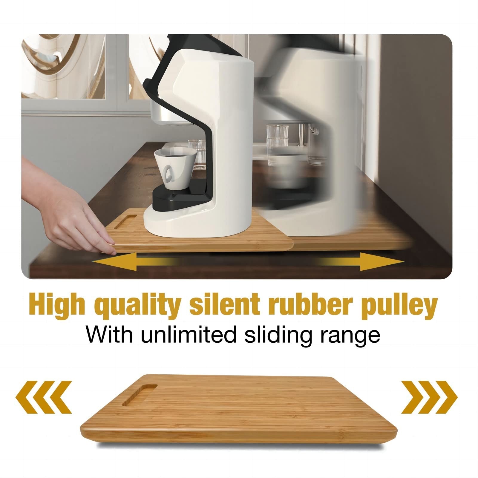 Bamboo Appliance Sliders for Kitchen Appliances, Sliding Tray with Silent Rub...