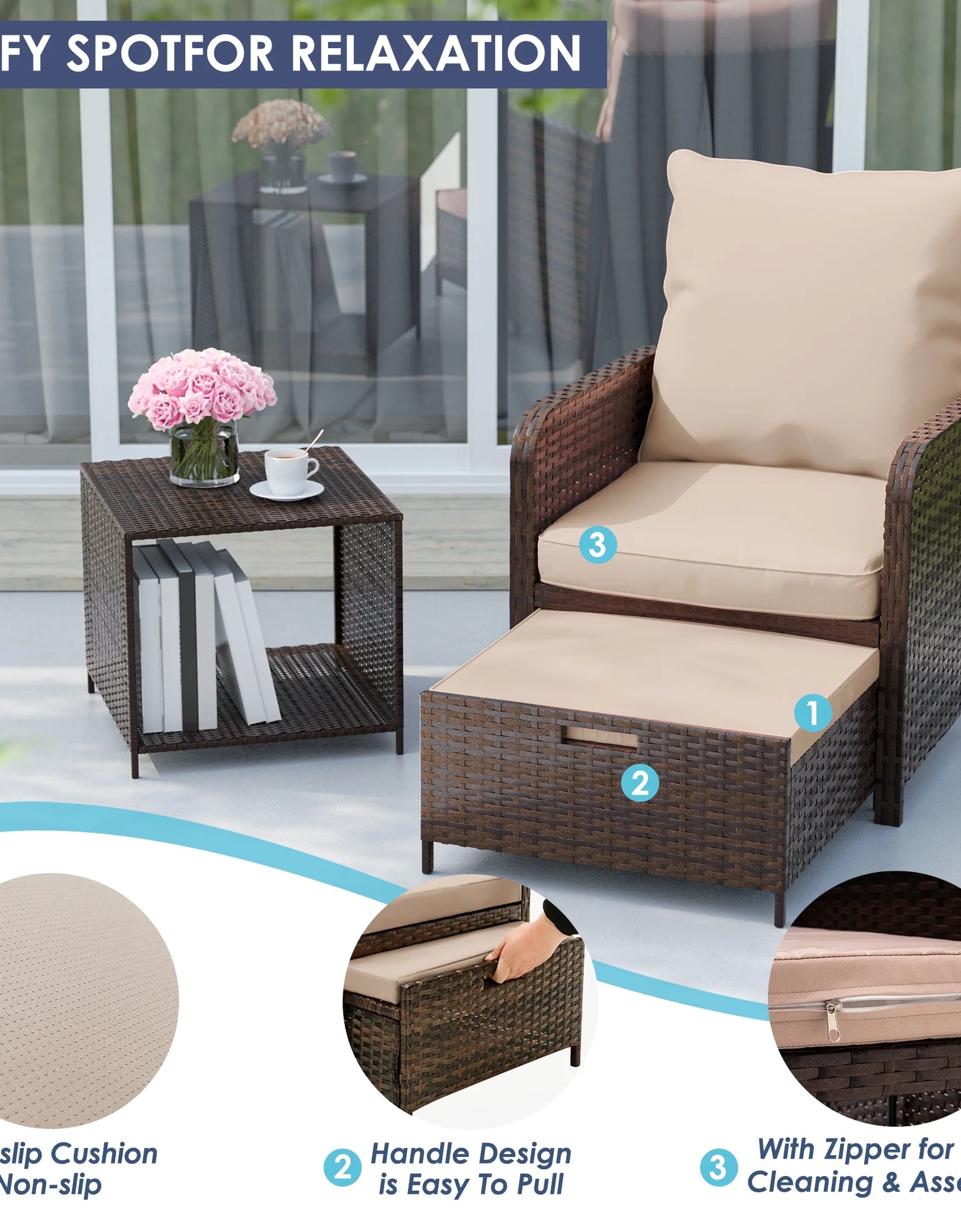 Balcony Furniture 5 Piece Patio Furniture Set, Outdoor Patio Chair , Khaki