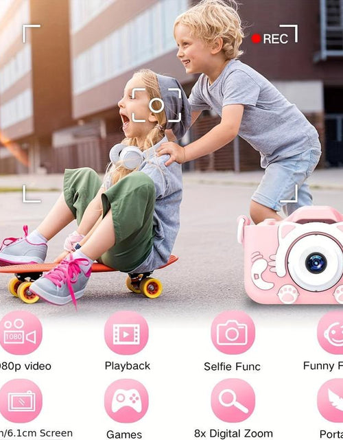 Load image into Gallery viewer, Compact Mini Digital Cameras, Portable Cute Cat Ear Shape Design Video Digital Camera with 32GB SD Card, USB Rechargeable Camera, Stocking Fillers Gift

