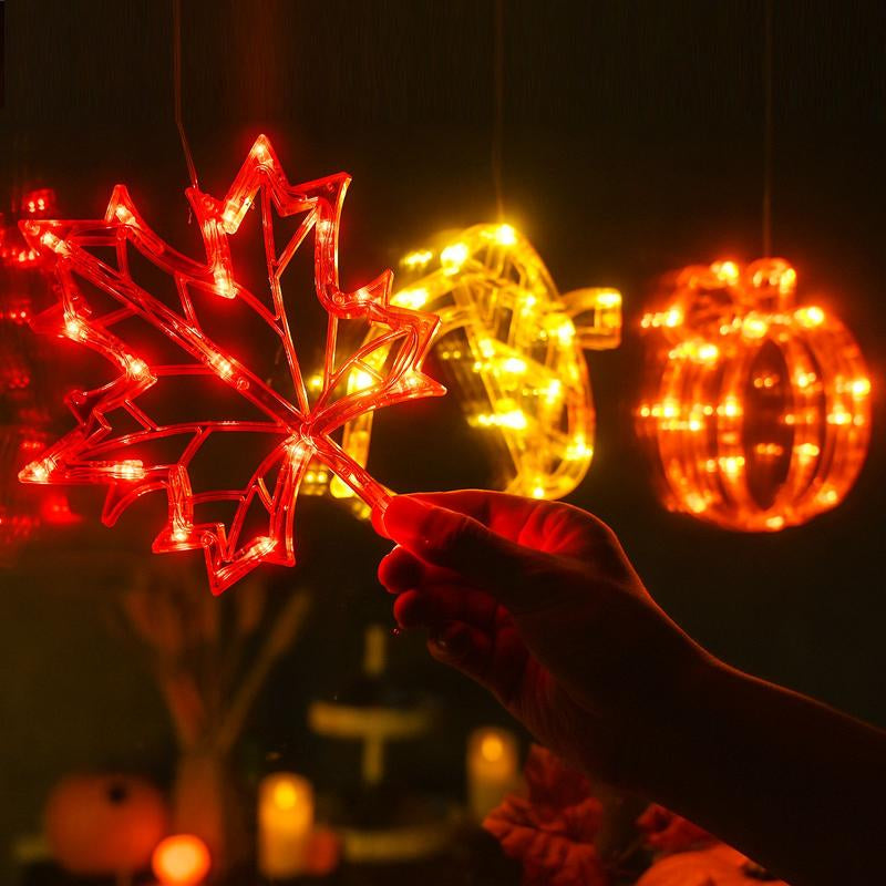 Lolstar Fall Decor Window Lights 2025 Thanksgiving Decorations Acorn Maple Leaves Pumpkin LED Lights with Suction Cups Battery Operated(Exclusive) Slow Fade Mode Timer Autumn Decorations for Home