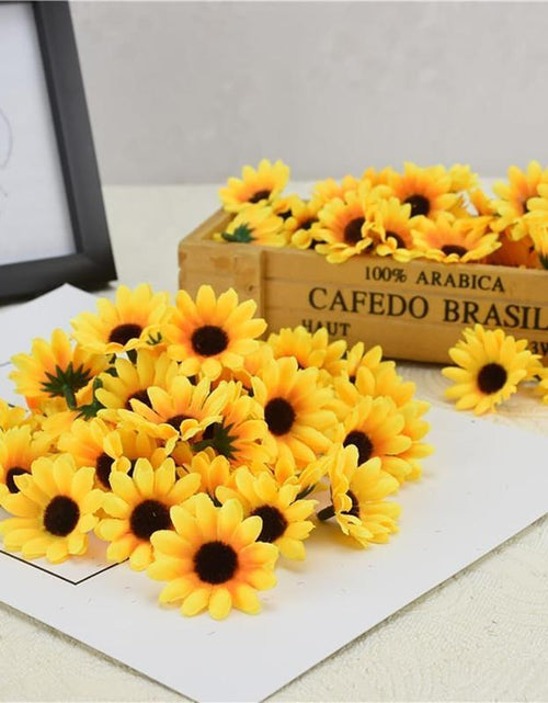 Load image into Gallery viewer, Fall Halloween Gift 100Pcs Yellow Artificial Flower Heads Mini Fake Sunflower Decorative Fabric Flowers Craft Floral Embellishments
