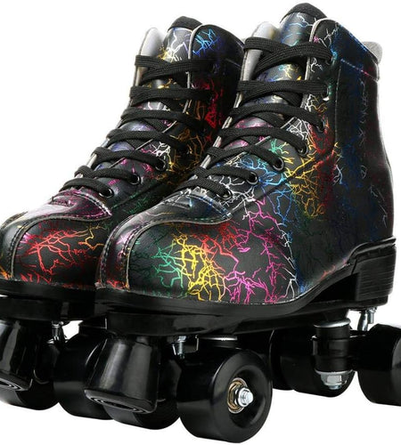 Roller Skates for Women and Men Cowhide High-Top Shoes Classic Double-Row Roller Skate Four-Wheel Roller Skates for Men Girls Unisex