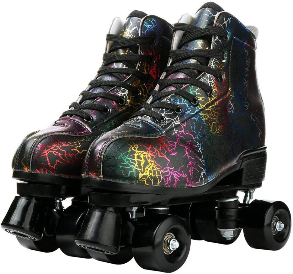 Roller Skates for Women and Men Cowhide High-Top Shoes Classic Double-Row Roller Skate Four-Wheel Roller Skates for Men Girls Unisex