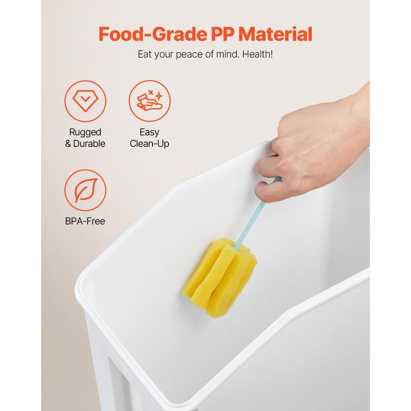 VEVOR Rice Storage Container, 3.5Gal/15Lx2 + 4.5Gal/20Lx2 Large Dog Food Dispenser Bin, Kitchen Ingredient Grain Cereal Bin, Pet Food Containers with Wheels, 4 Measuring Cups, Airtight Lid, 4 Pack