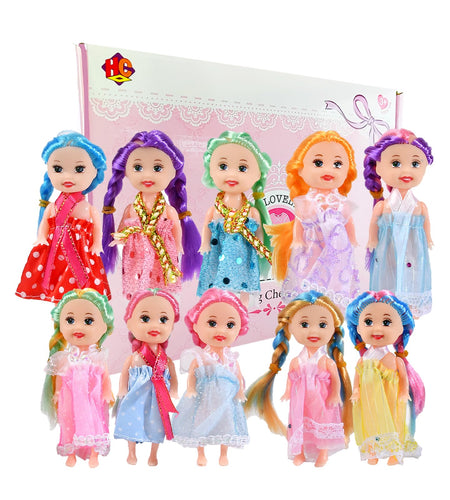 Huang Cheng Toys Mini Dolls for Girls，3 Inch Little Dolls Girl Dolls for Dollhouse，Include 10 Pieces Girl Small Dolls 10 Sets Handmade Doll Clothes